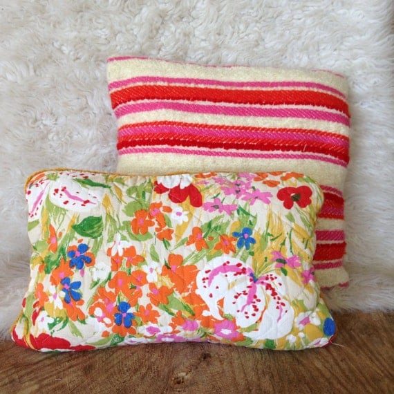 Vintage quilted floral pillow cover