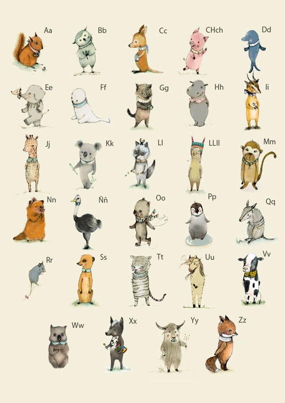 Espagnol ABC animaux Alphabet affiche format A3 de par holli