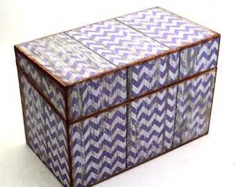 Recipe Box Barn Wood With Purple Chevron Wooden Box READY TO SHIP Fits 4x6 Cards