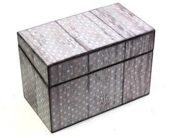 Wood Recipe Box Gray Polka Dots on Barn Wood Fits 4x6 Cards