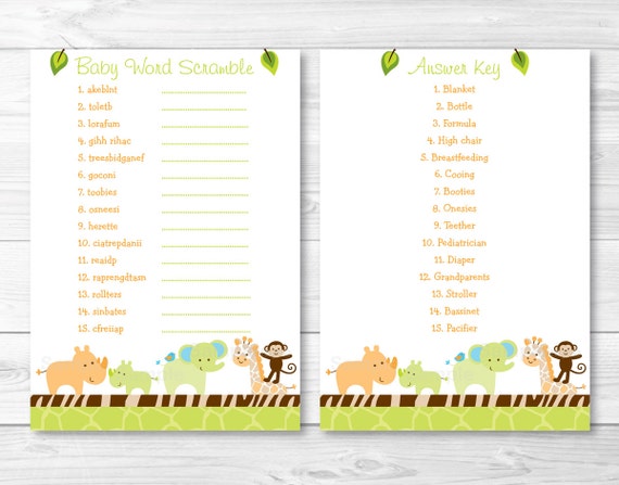 Jungle Animal Baby Word Scramble Safari Baby Shower Jungle Animal