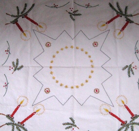 German Embroidered Advent / Christmas Tablecloth by vintagous