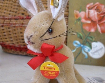 Timmy Rabbit Vintage Steiff Mohair Bunny Rabbit Hase Glass Eyes Ribbon Bell
