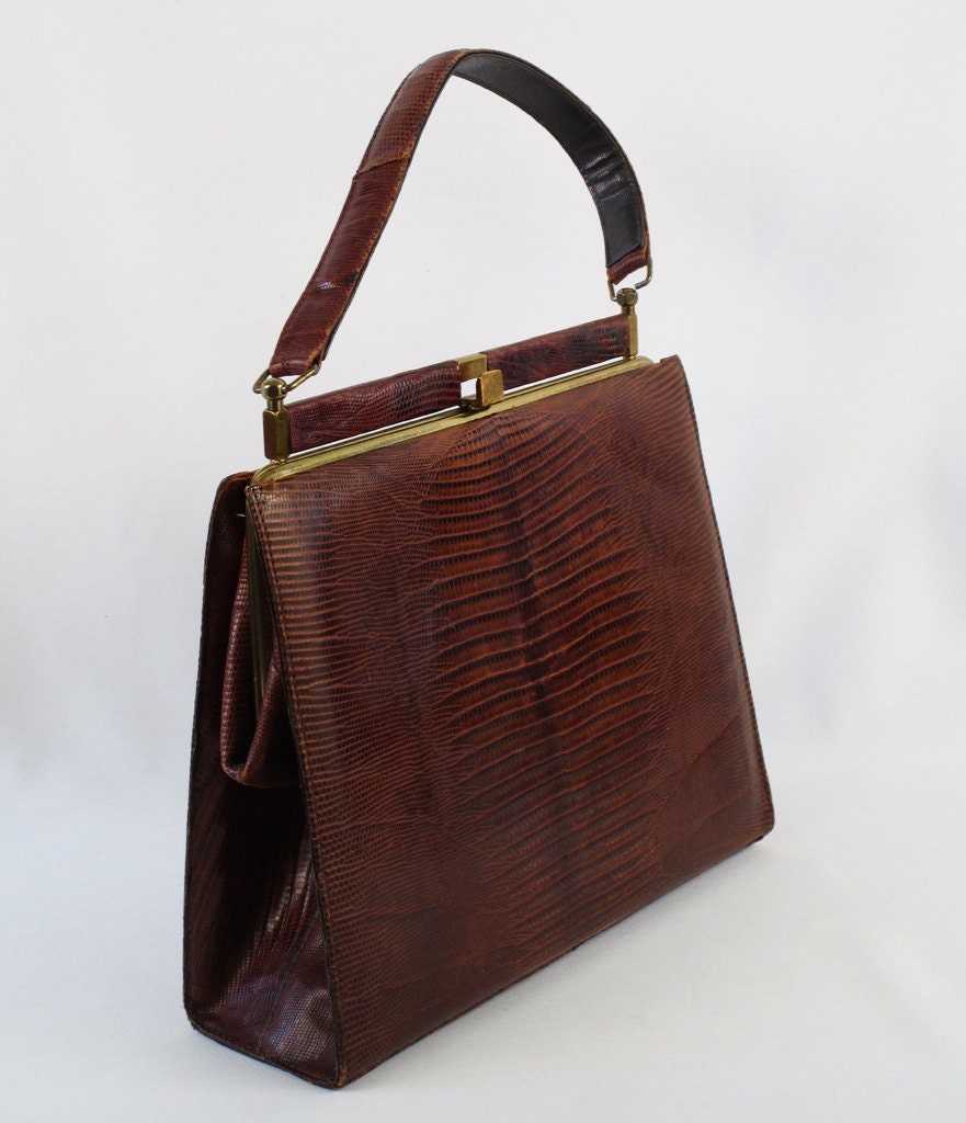 Vintage Handbag Brown Lizard Envelope Style Purse