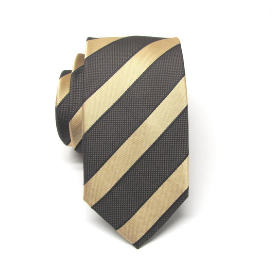 Mens Ties Brown and Gold Stripes Skinny Necktie