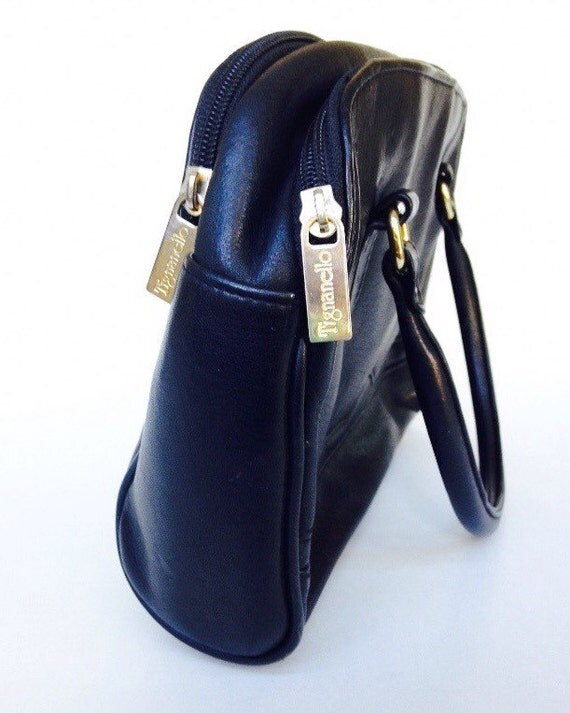 Black Leather Handbag Tignanello Vintage Black Purse Gold