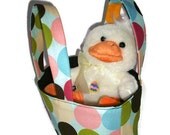Pastel and Dots Happy Spring Teeny Tote with Yellow Duck