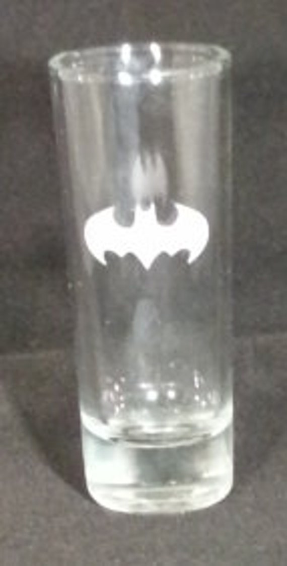 HandEtched Batman Shot Glass by redmoonglassworks on Etsy