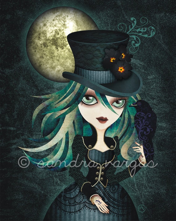 Raven's Moon, 8 x 10 Art Print, Victorian Gothic Girl by sandragrafik steampunk buy now online Raven's Moon, 8 x 10 Art Print, Victorian Gothic Girl by sandragrafik steampunk buy now online