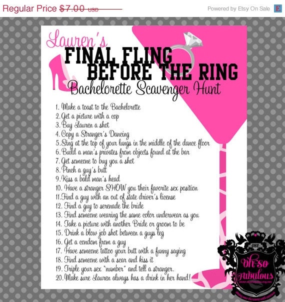 Wild And Crazy Bachelorette Party Scavenger Hunt By Ohsofabulous