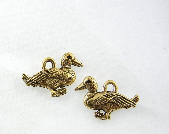 Pair of Small Pewter Duck Charms Available Silver and Gold-tone Jewelry Supplies