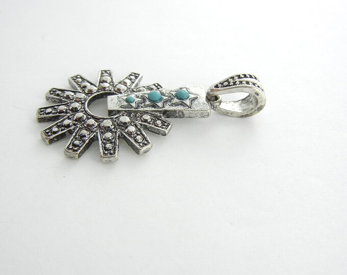 Antique Silver-tone Spur with Cut-out Pendant with Acrylic Turquoise Cabochons