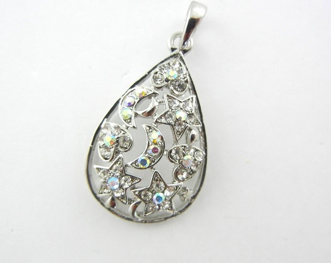 Aurora Borealis Rhinestone Celestial Themed Teardrop Pendant