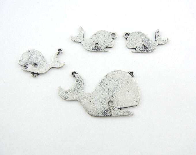 Set of Antique Silver-tone Whale Pendant and Charms