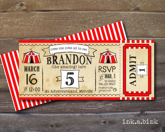 Birthday Party Circus Invitation Order Prints 4x8 by inkabink