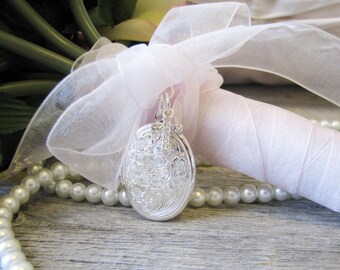 Crystal Cross Brides Bouquet Locket, Christian Wedding, Brides Gift, In Memory Of