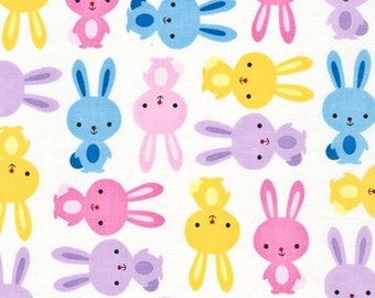 One (1) Yard - Urban Zoologie Bunnies on white Robert Kaufman Fabric AAK-14721-192 SPRING
