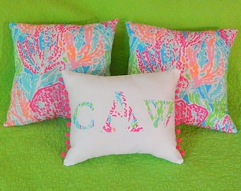 New MONOGRAM pillow made with Lilly Pulitzer 2014 Lets Cha Cha