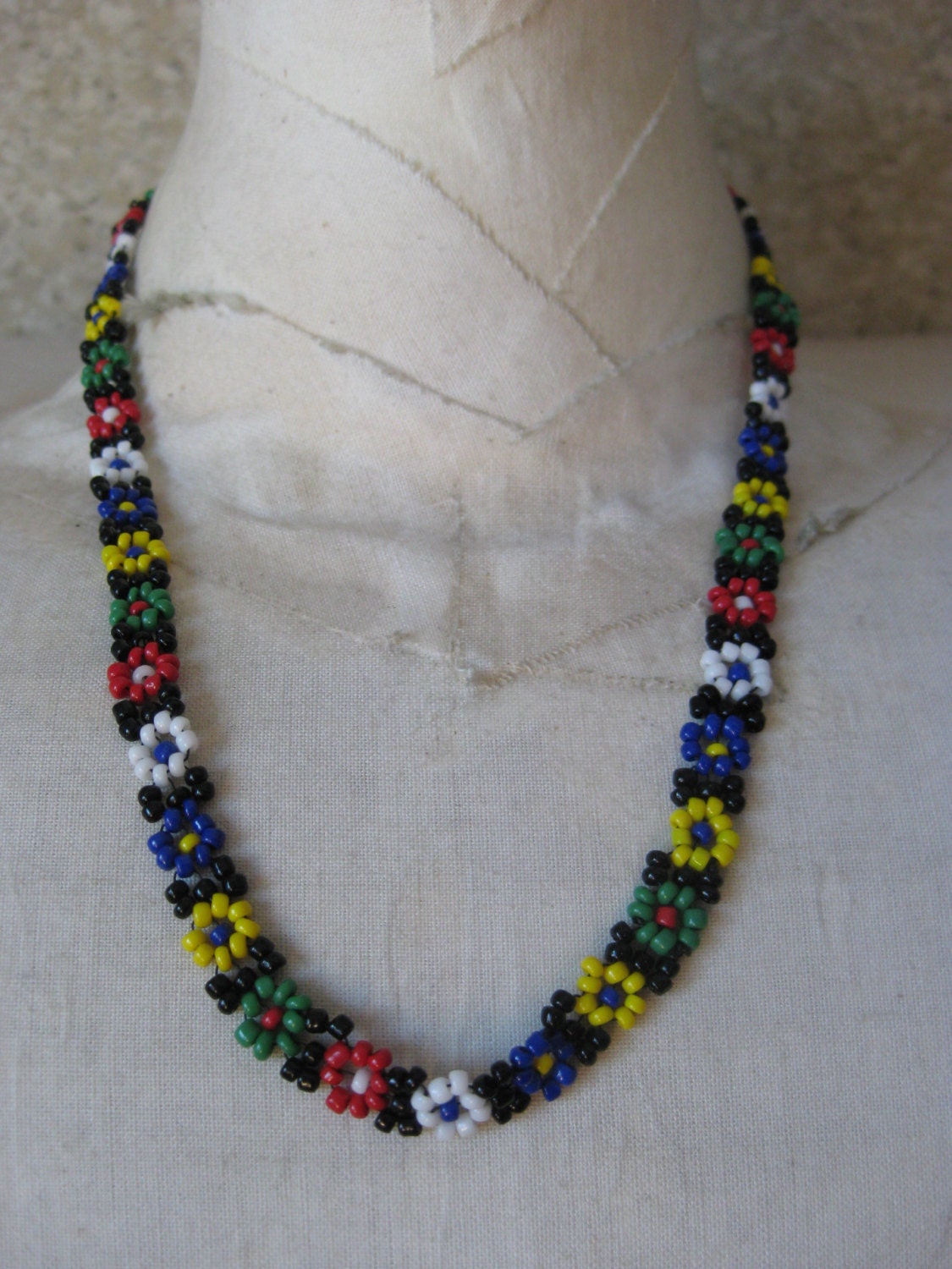 Flower Colorful Seed Bead Necklace Vintage by vintagejewelryalcove
