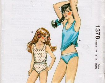 Kwik Sew 1378 Girls Tank Top Panties Pattern Bikini Briefs Childs Teen Lingerie Sewing Pattern Size 8 10 12 14  Breast 27 - 32 UNCUT