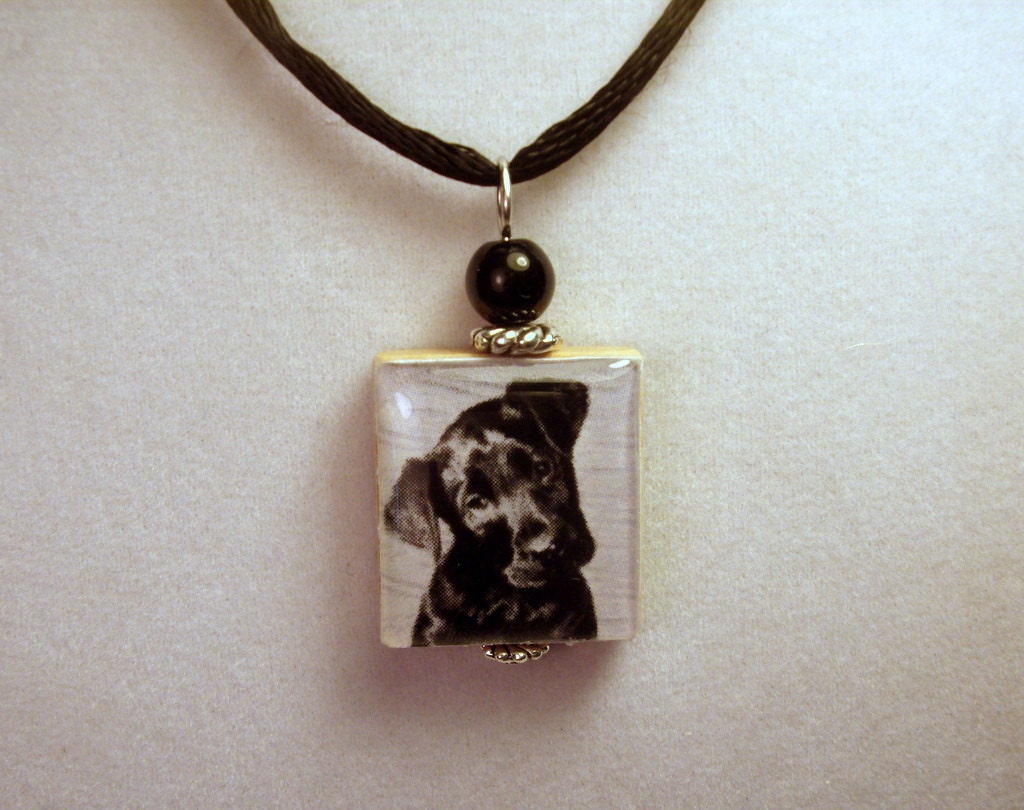 LABRADOR RETRIEVER Jewelry / Black Lab Puppy SCRABBLE Pendant
