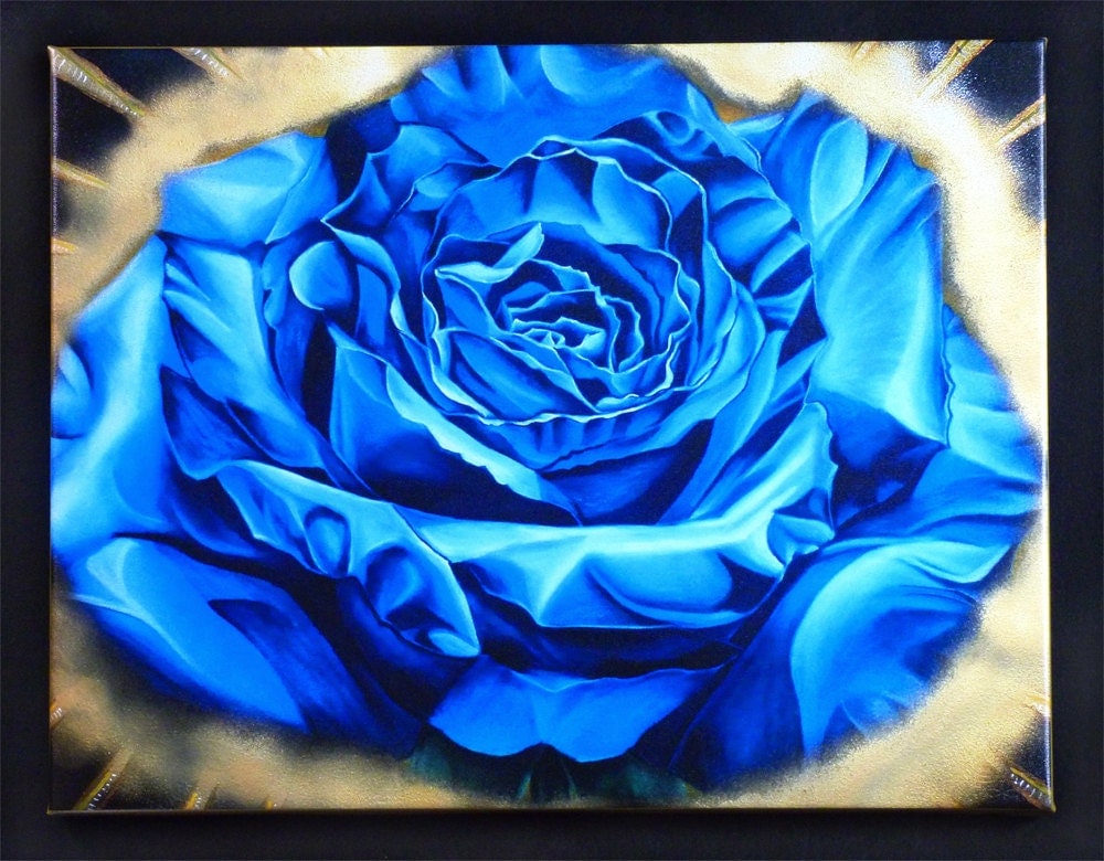 Blue rose canvas art print painting giclee graffiti wall