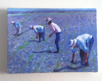 Working in the field- Tiny canvas print- art prints