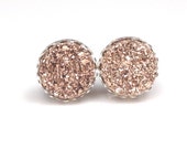 1/2" (12mm) Round Rose Gold Copper Druzy Drusy Stud Earrings in Silver Lace Setting with Hypoallergenic Nickel Free Titanium Posts