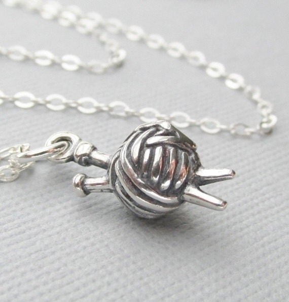 Knitting Lovers Necklace Sterling Silver Yarn Knitting