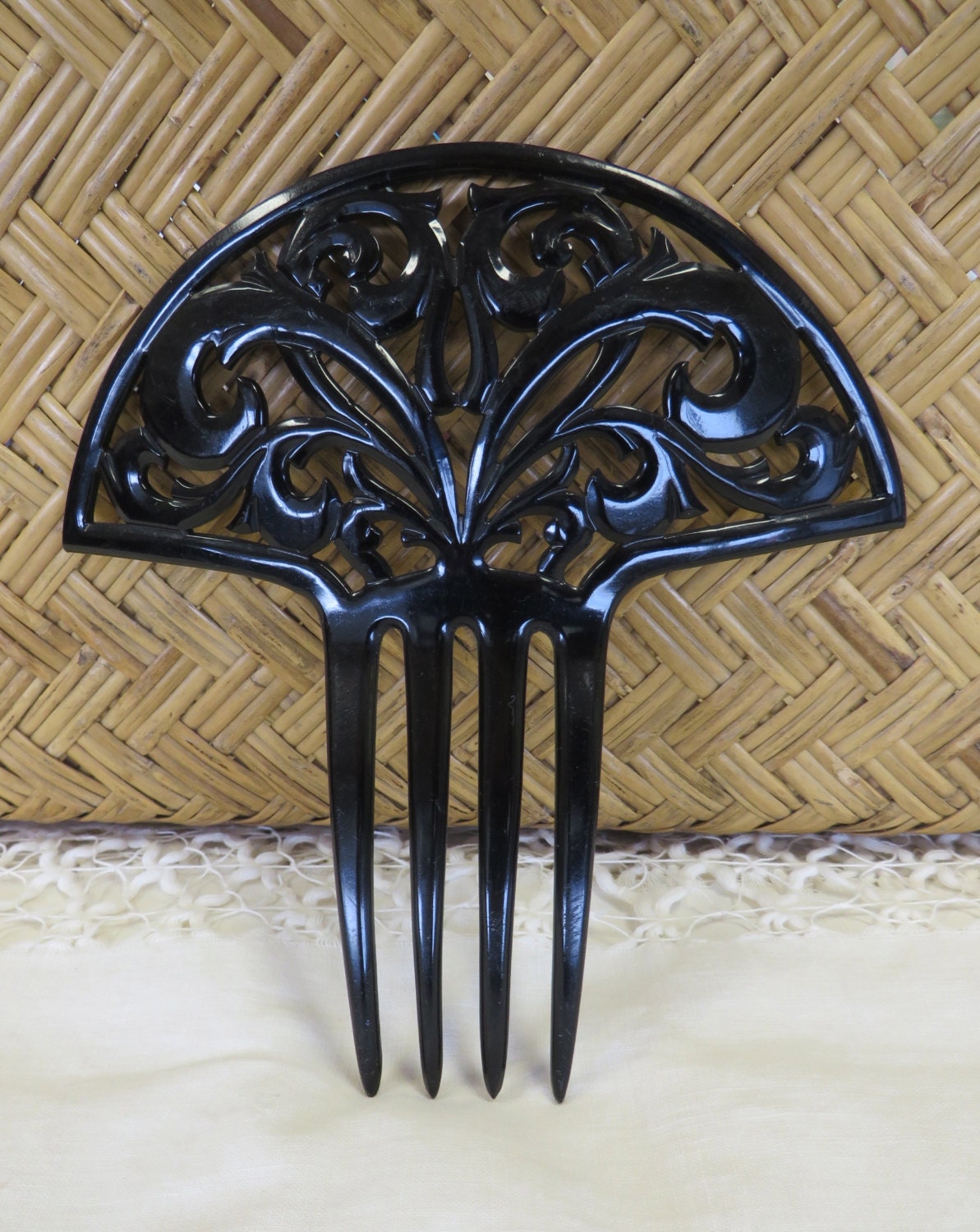 Vintage Black Hair Fan Shape Comb by apickerseye on Etsy