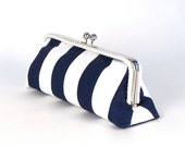 Navy Blue and White Striped Clutch with Cording - NAVY and WHITE Purse - Nautical Purse - Blue Striped Clutch