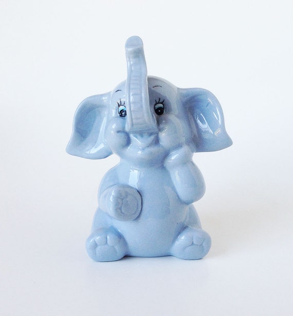Vintage Elephant Piggy Bank Baby Blue Ceramic by boygirltees