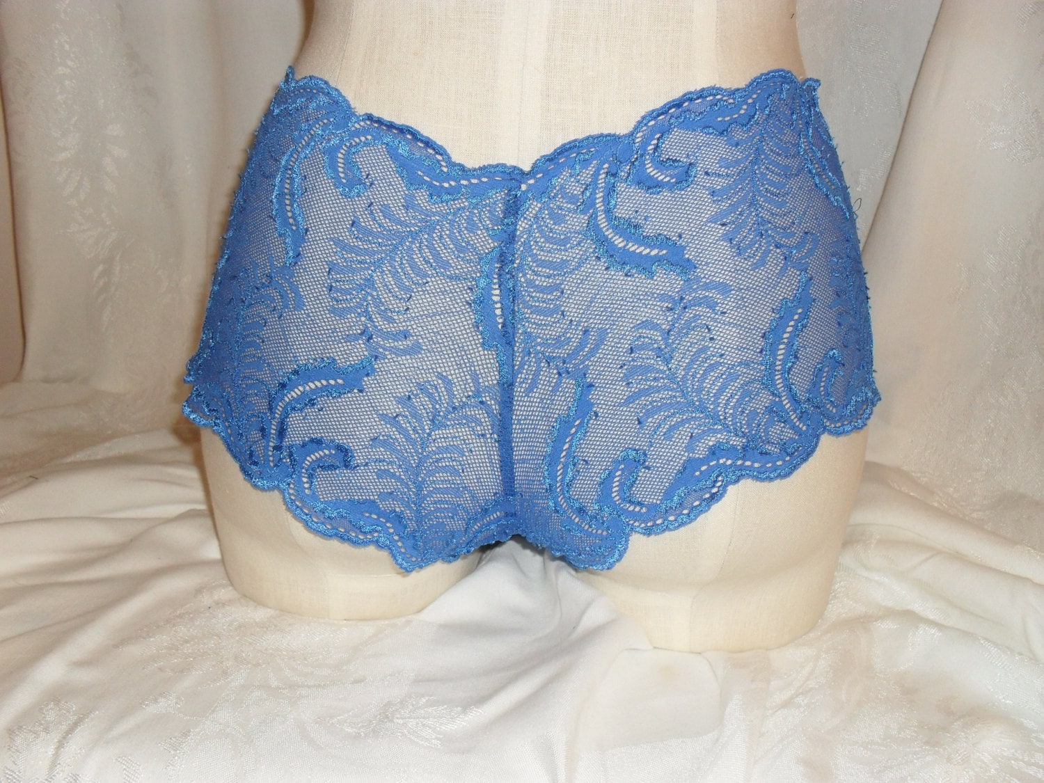 Boy Short Style Panties in Royal Blue Stretch Lace Cheeky