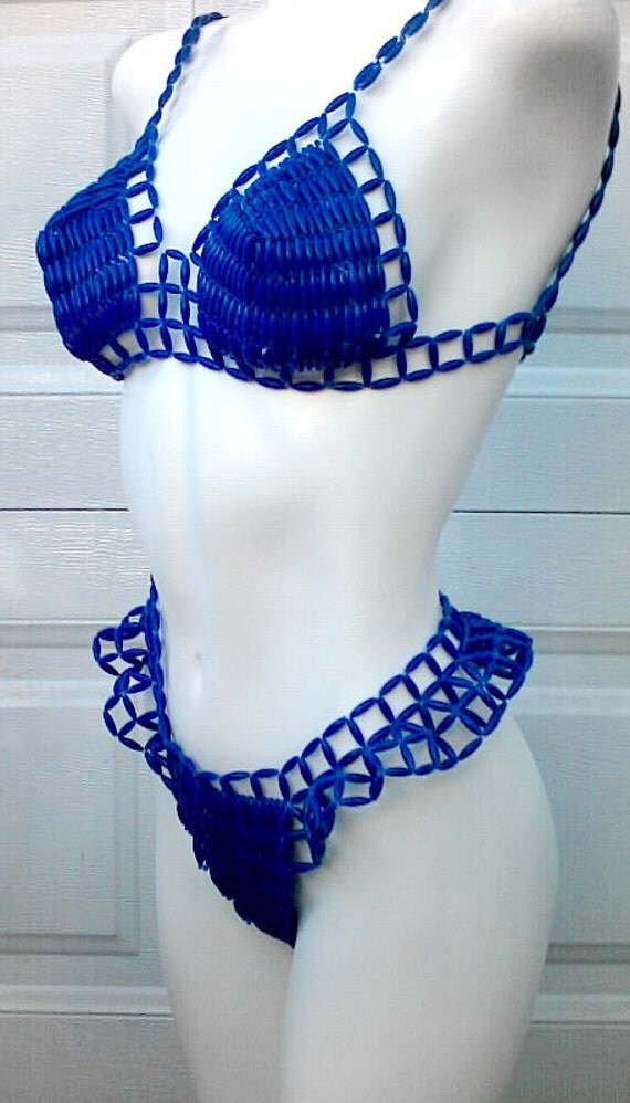 Royal Blue Beaded Bikini Top / Bra Ruffled And Beaded Bikini