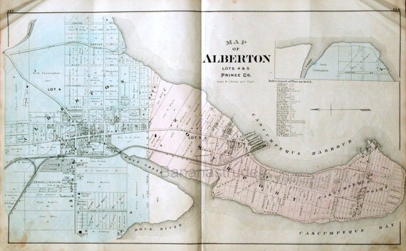 1880 Large Rare Vintage Map of Alberton Lots 4 and 5 PEI