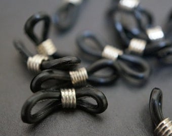 Supplies - Eyeglass holder Black rubber with Silver Coils - 30 pcs