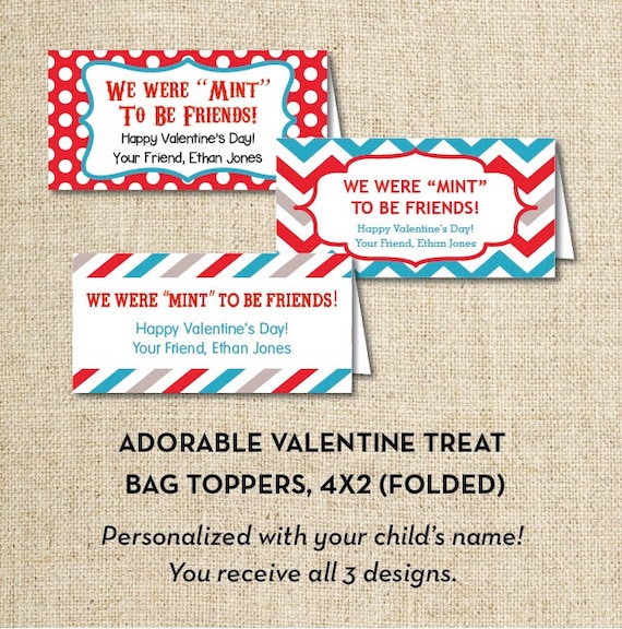 Valentine Treat Bag Toppers, We Were "Mint" To Be Together Design