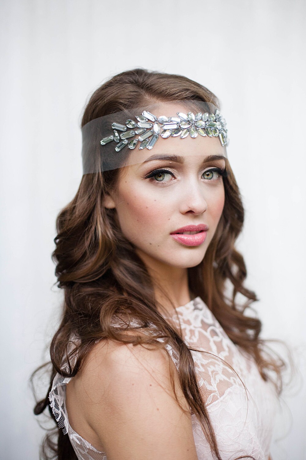 Illusion Tulle Rhinestone Headband/Belt only