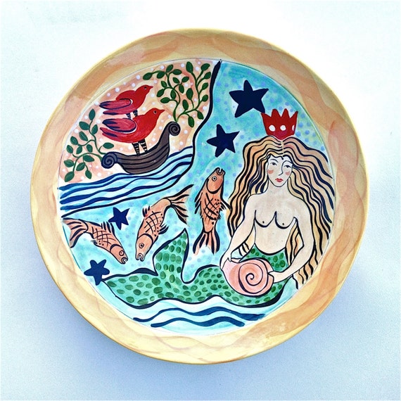 Large Ceramic Bowl Decorative Bowl Mermaid Design by ...