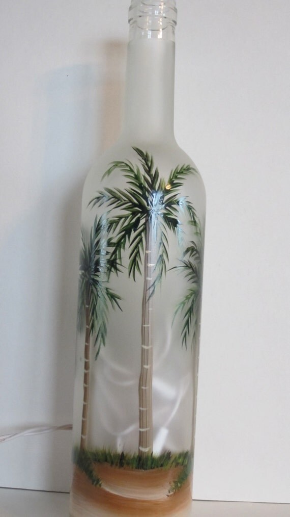 Hand Painted Frosted Palm Tree Lighted Wine by 