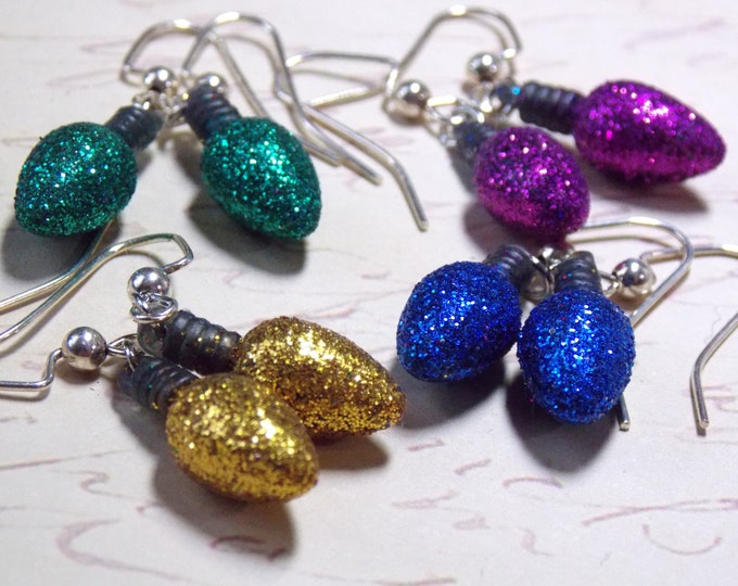 Christmas Earrings Glitter Light Bulb Earrings Winter Jewelry Glitter Earrings Colorful Earrings Holiday Jewelry Festive Earrings