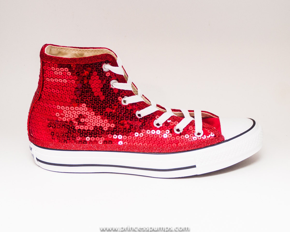 Sequin Red Converse Canvas Hi Top Sneakers Shoes by princesspumps