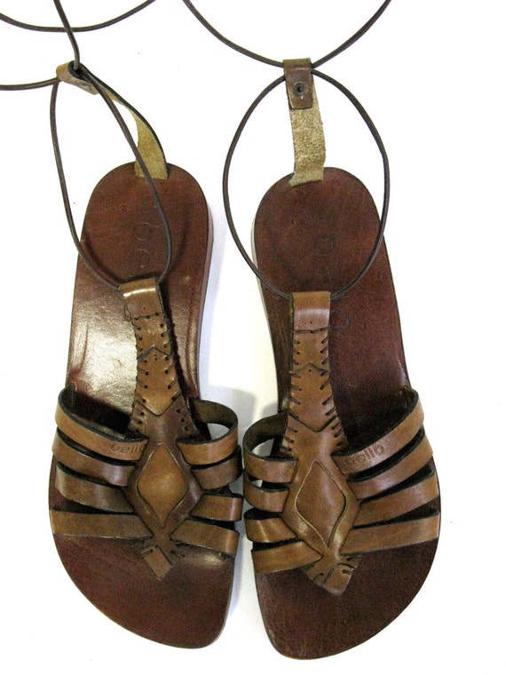 leather lace up gladiator sandals