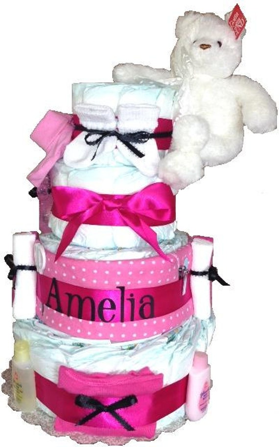 Girl Diaper Cake Fancy Girl Pink Diaper Cake Baby Girl
