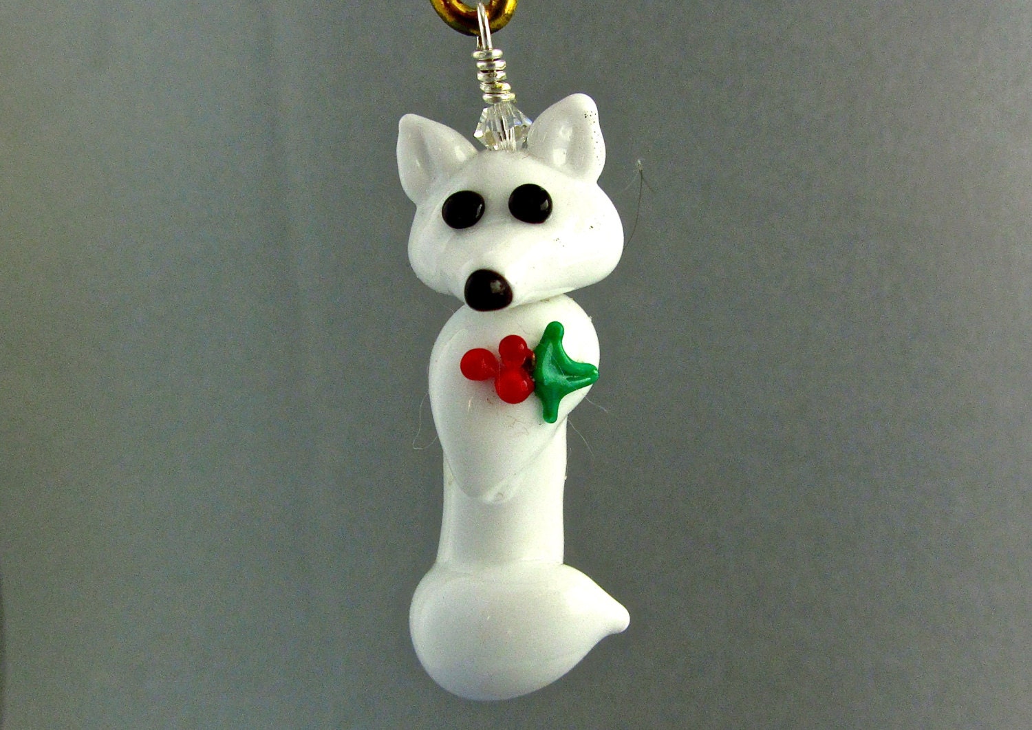 Fox Ornament Arctic White Lampwork Glass Creation SRA