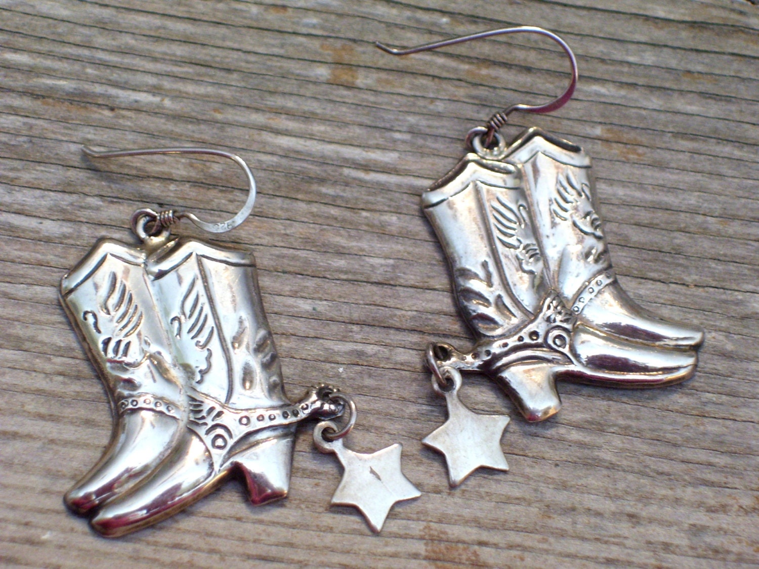 Cowboy Boot Earrings Vintage Sterling Silver by TheCopperCat