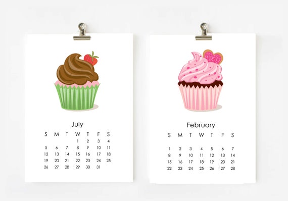 Items similar to Cupcake 2017 Calendar printable size 5x7 - digital ...
