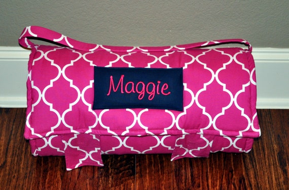 Nap Mat - Monogrammed Berrylicious Pink Quatrefoil Nap Mat with a Minky Dot Blanket - You Choose the Blanket Color