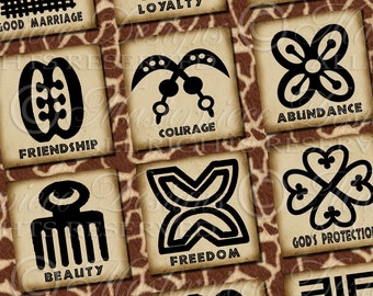 Adinkra Symbols Of West Africa - Printable African Symbols / Phrases / Words - DOWNLOAD 1x1 Inch Square Tiles Digital JPG Collage Sheet