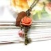 Peach Floral Vintage Style Key Pendant Necklace Romantic Jewelry Victorian Style Filigree Heart Womens Accessories Gifts for Her Nectarine